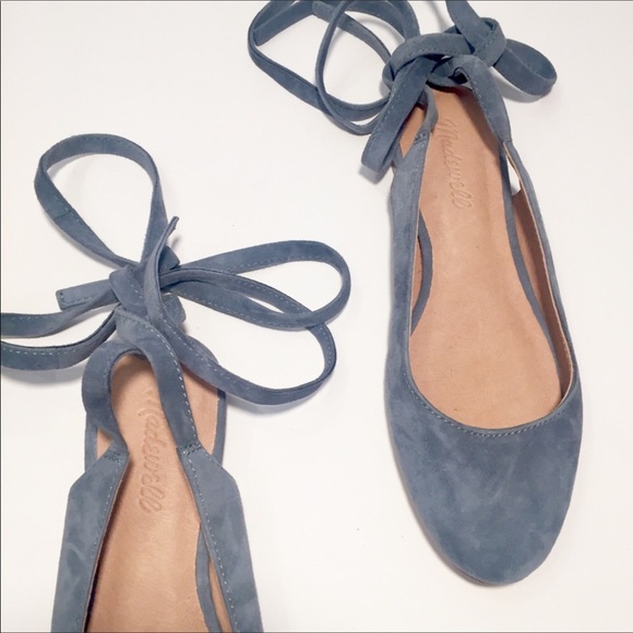 Madewell 6 April Ankle Wrap Blue Suede Shoes Flats - Picture 5 of 10